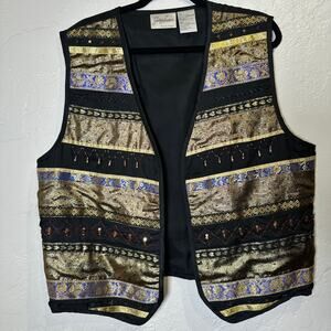 Vintage Jaclyn Smith Plus Size 18W Vest Beaded India Dressy Layering Vest-top
